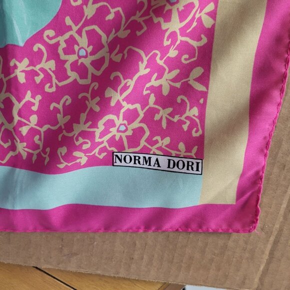 VTG Norma Dori Women's Floral Pink Blue Scarf Cote D'Azur Square - Picture 3 of 8
